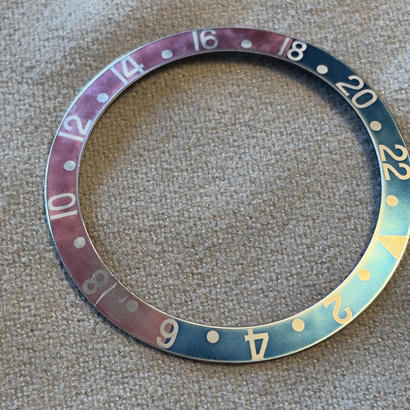 NEW AGED BEZEL INSERT PEPSI ALUMINUM FOR ROLEX GMT BLUE RED. 37.5 x 30.7 mm