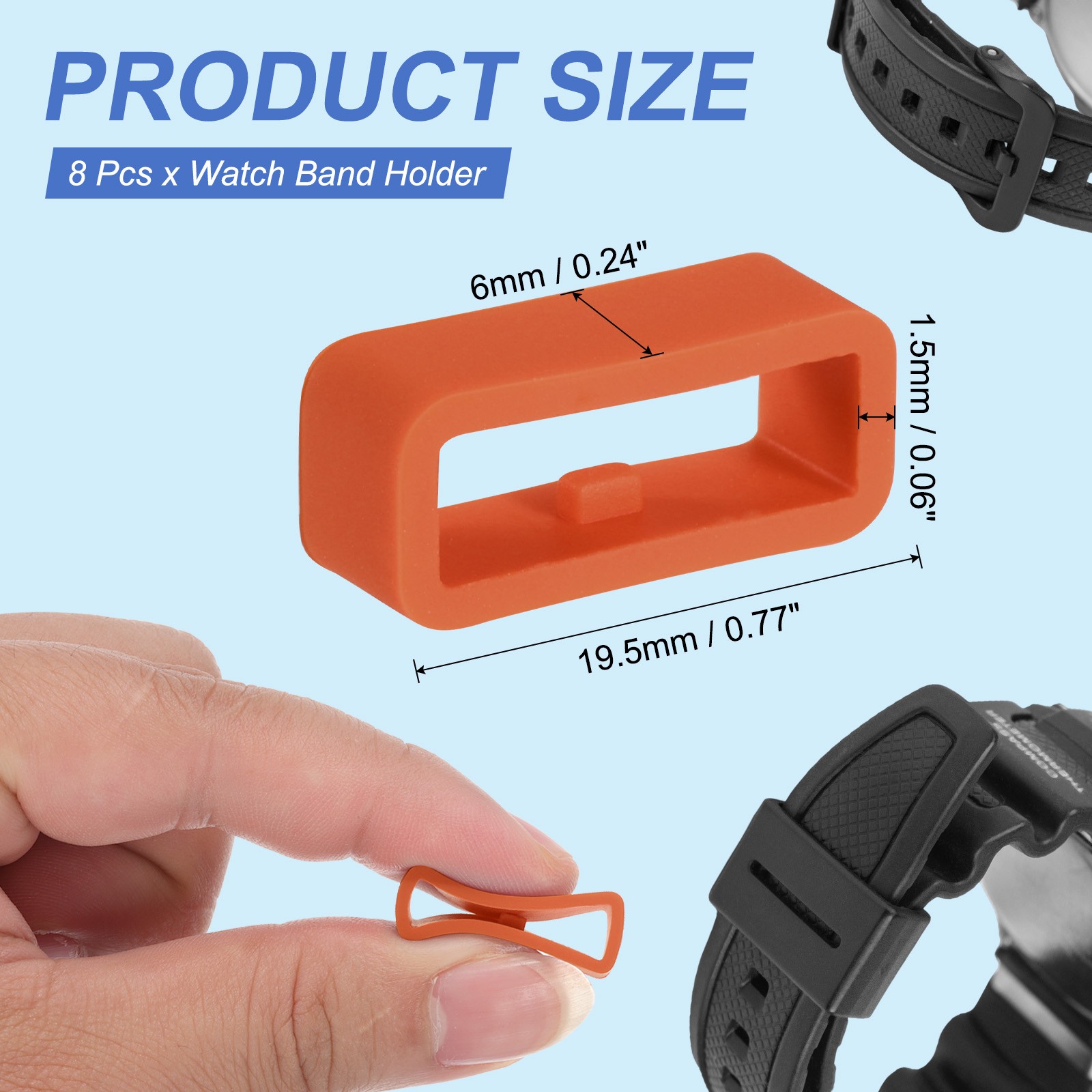 8 Pcs Watch Band Holder Loop, 16mm Universal Watch Replacement Band, Red Orange