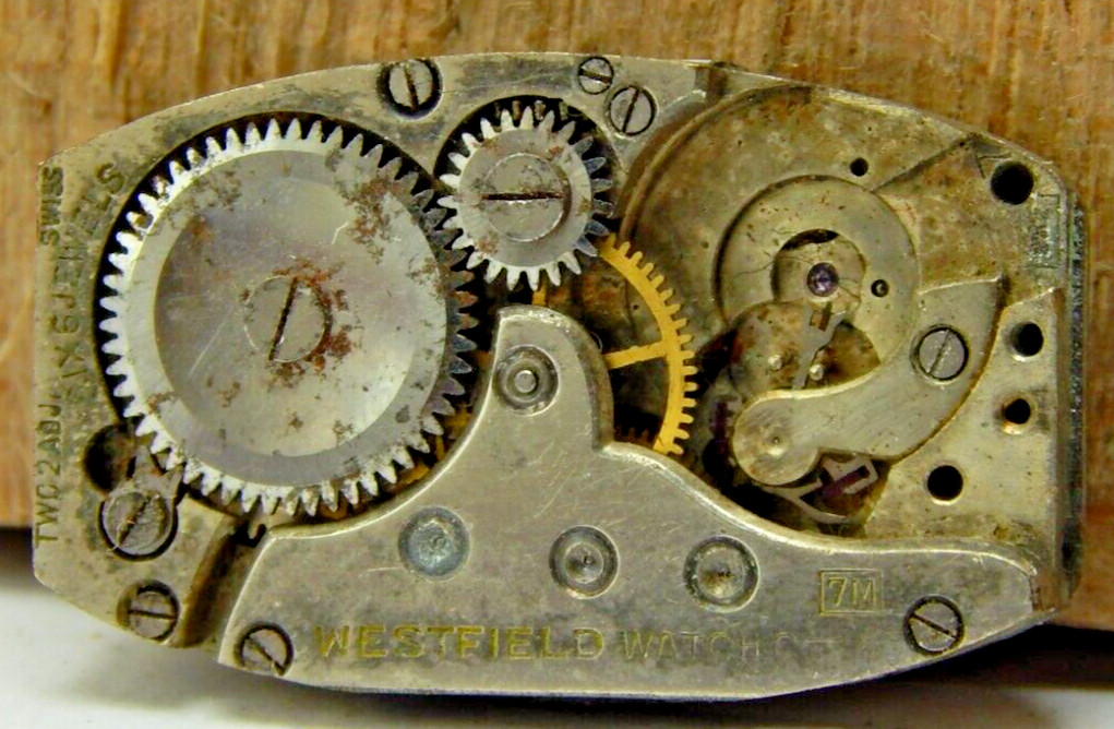 Vintage Westfield 7M 6 jewel 2 adjustment art deco wrist watch movement w/ dial