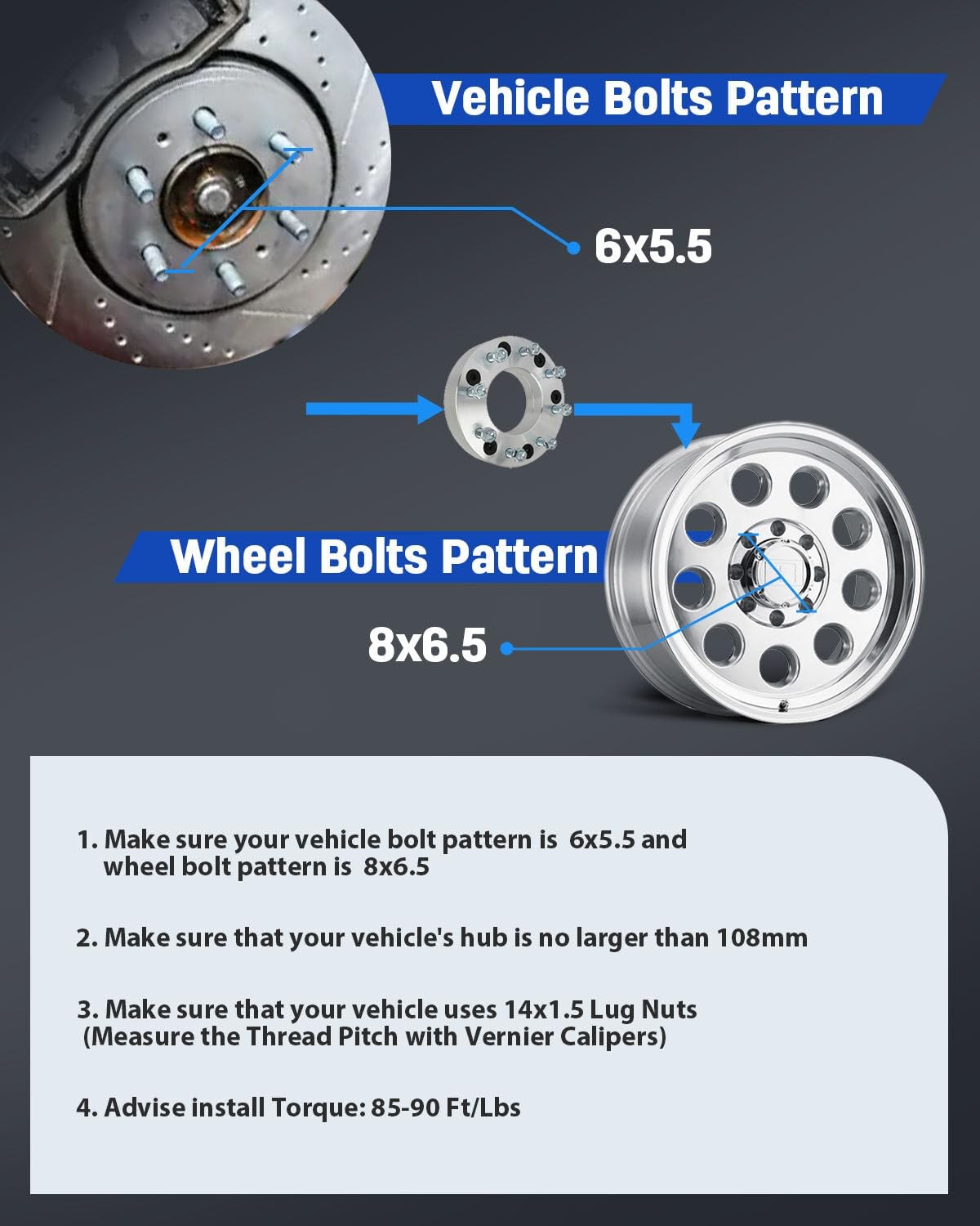 2 Inch Wheel Adapters 6X5.5 To 8X6.5 For Chevy Silverado Sierra Escalade