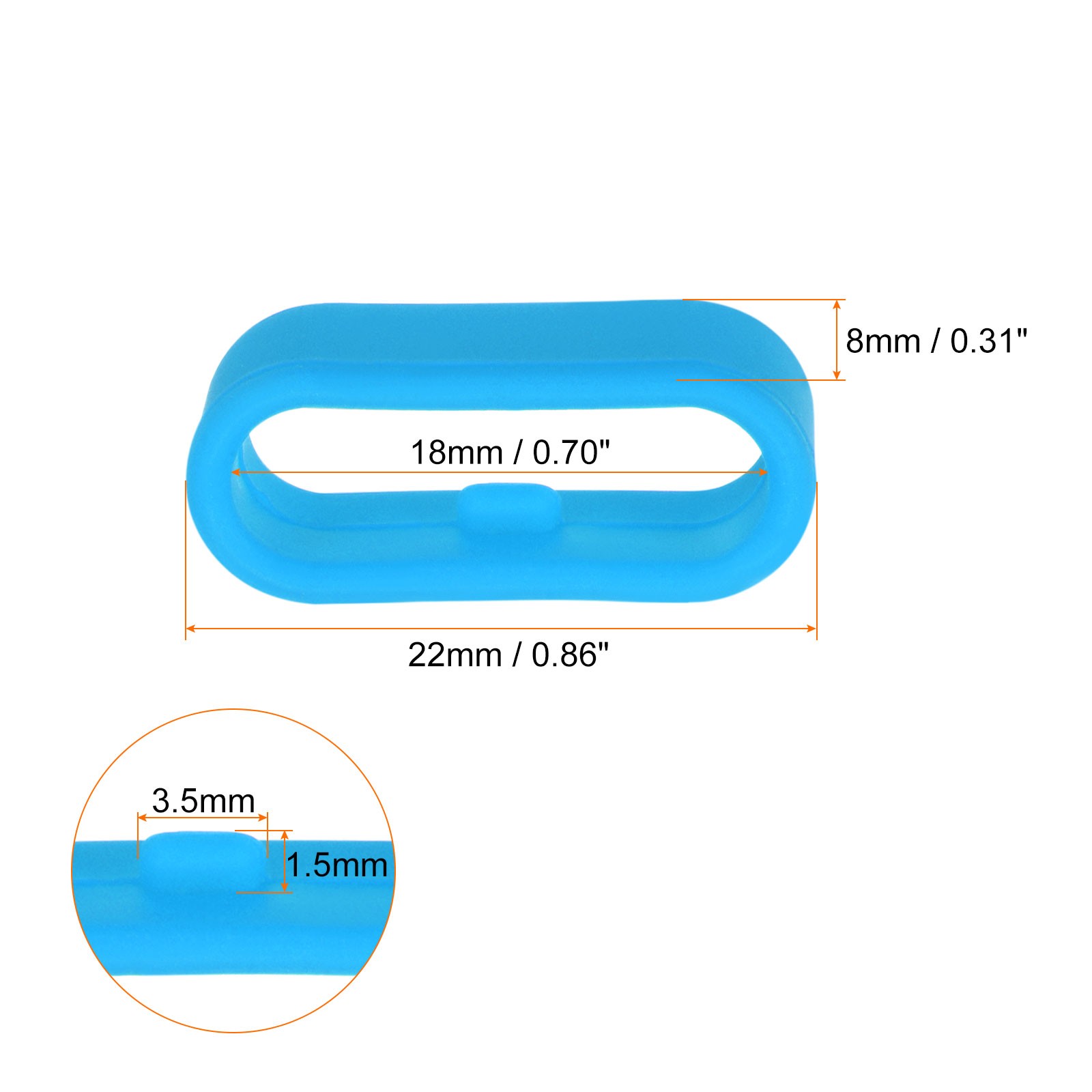 10Pcs Watch Band Strap Loops Silicone Fastener Rings for 18mm Band, Light Blue