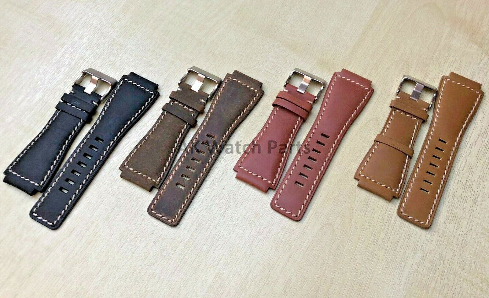 LEATHER Strap Fits BELL & ROSS BR-01 BR-03 spare replacement watch band