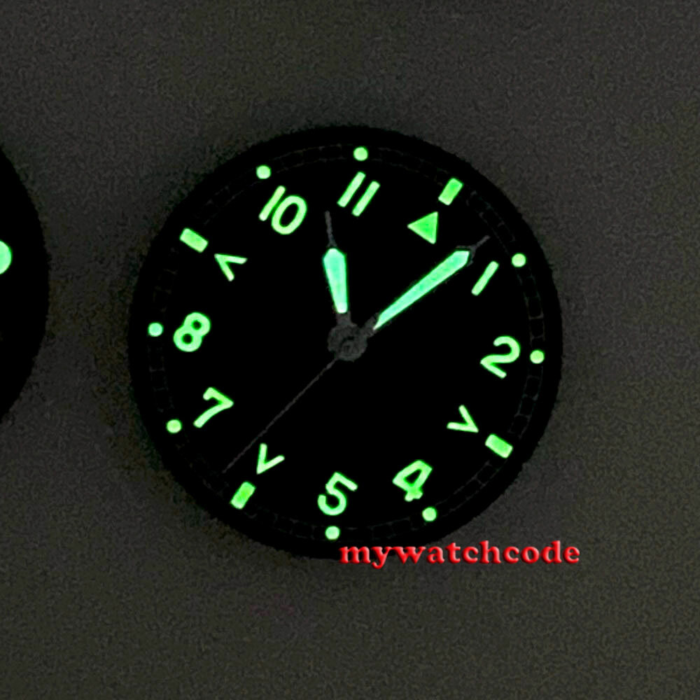 29MM Black Dial Luminous Dial Green marks For Pilot MOD Dial NH35A 2824 movement