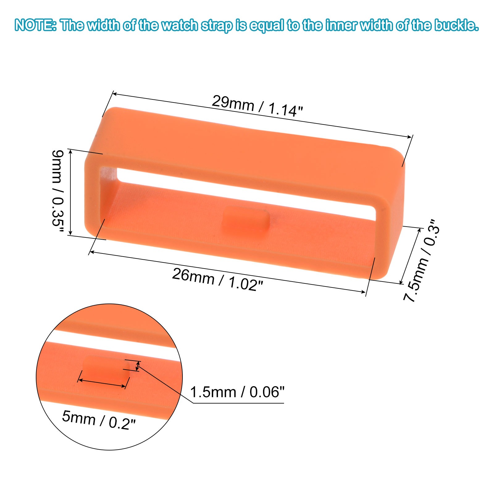 6pcs Watch Strap Circle Fixing Circle 26mm Rubber, Orange