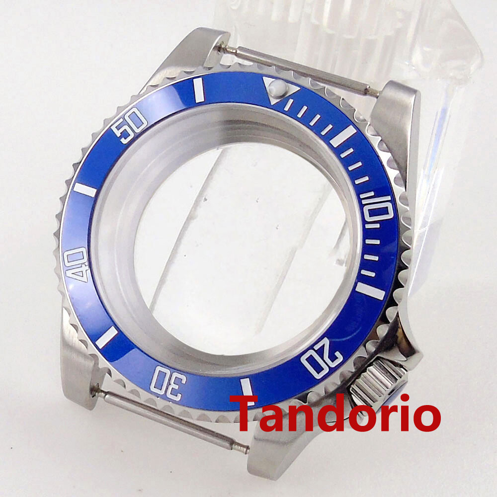 40mm Silver Watch Case Sapphire Glass Ceramic Bezel Fit NH35 ETA 2824 Movement