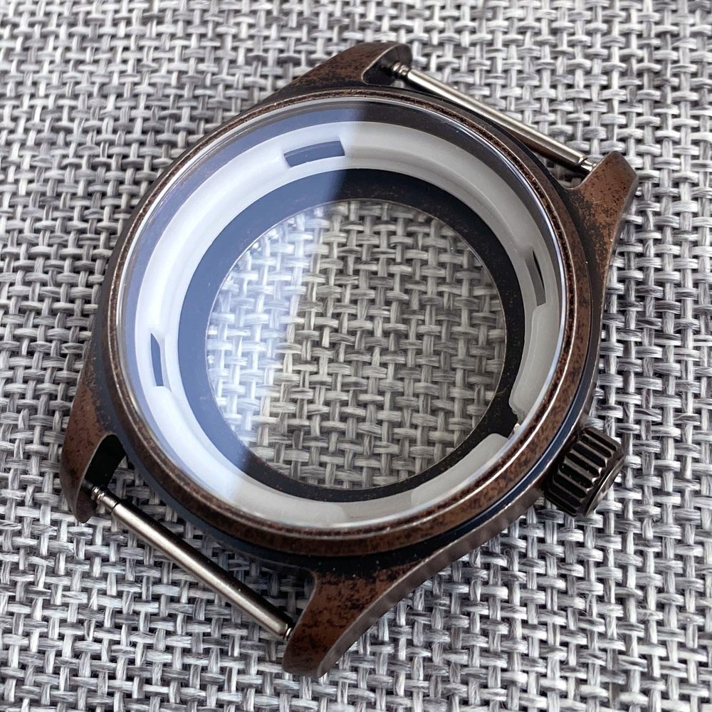 36mm 39mm Bronze AR Sapphire Glass Diver Brushed Pilot Watch Case Fit NH35 NH34
