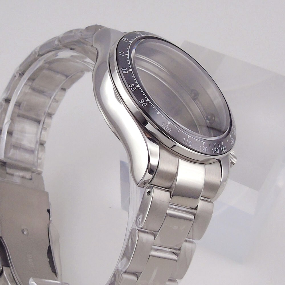 39mm Polished Mens Watch Case Bracelet Fit Quart VK64 VK63 Bow Sapphire Glass