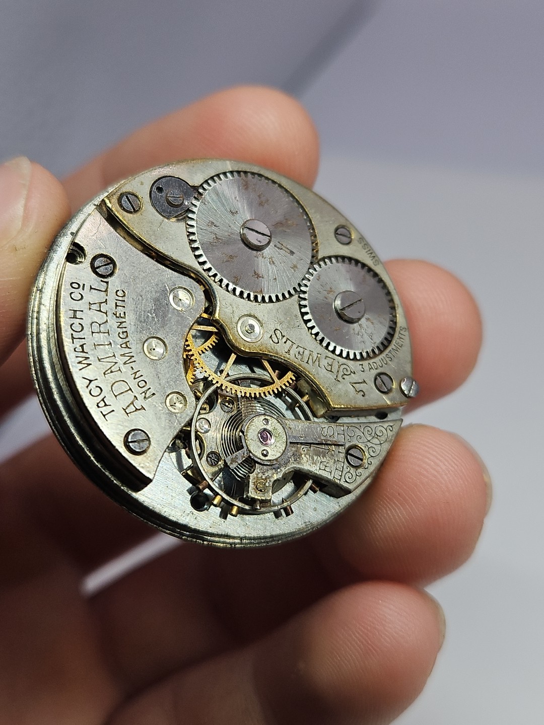 Tacy Watch Co. Admiral 7j Pocket Watch Movement 39.75mm- Parts/Repair