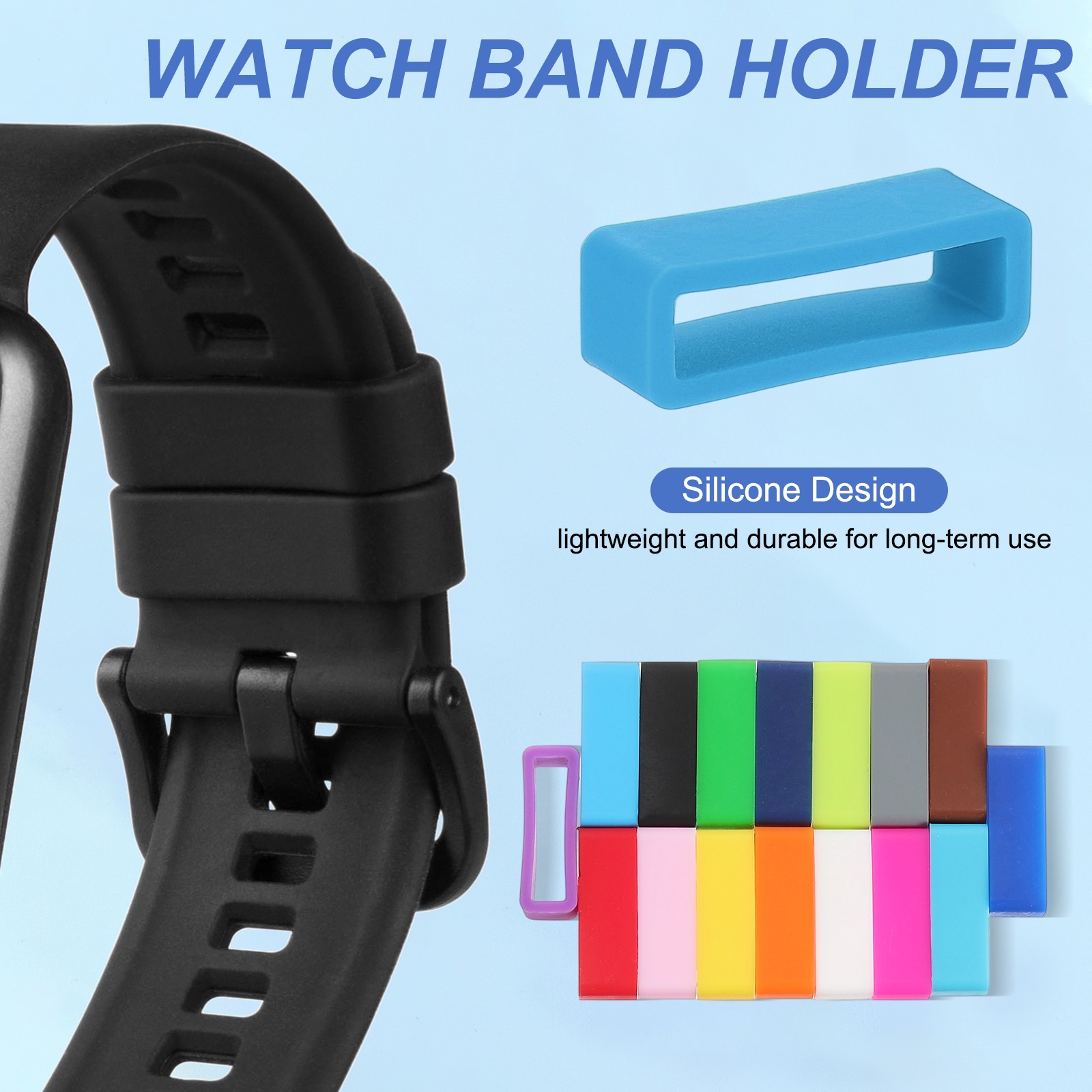 6Pcs 20mm Silicone Watch Band Holder Loop Replacement Light Blue