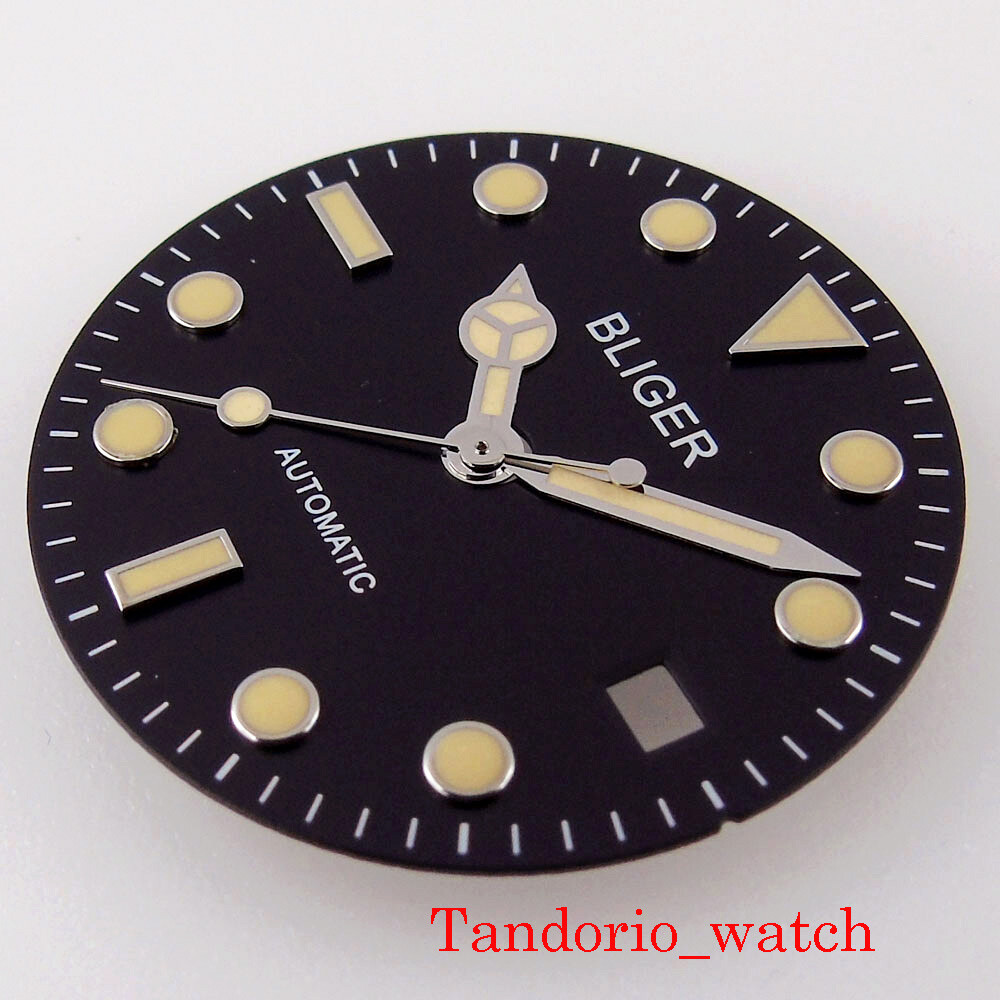 28.5mm Black Dial Yellow Marks Green Luminous Fit MIYOTA 8215 ETA 2824 2836