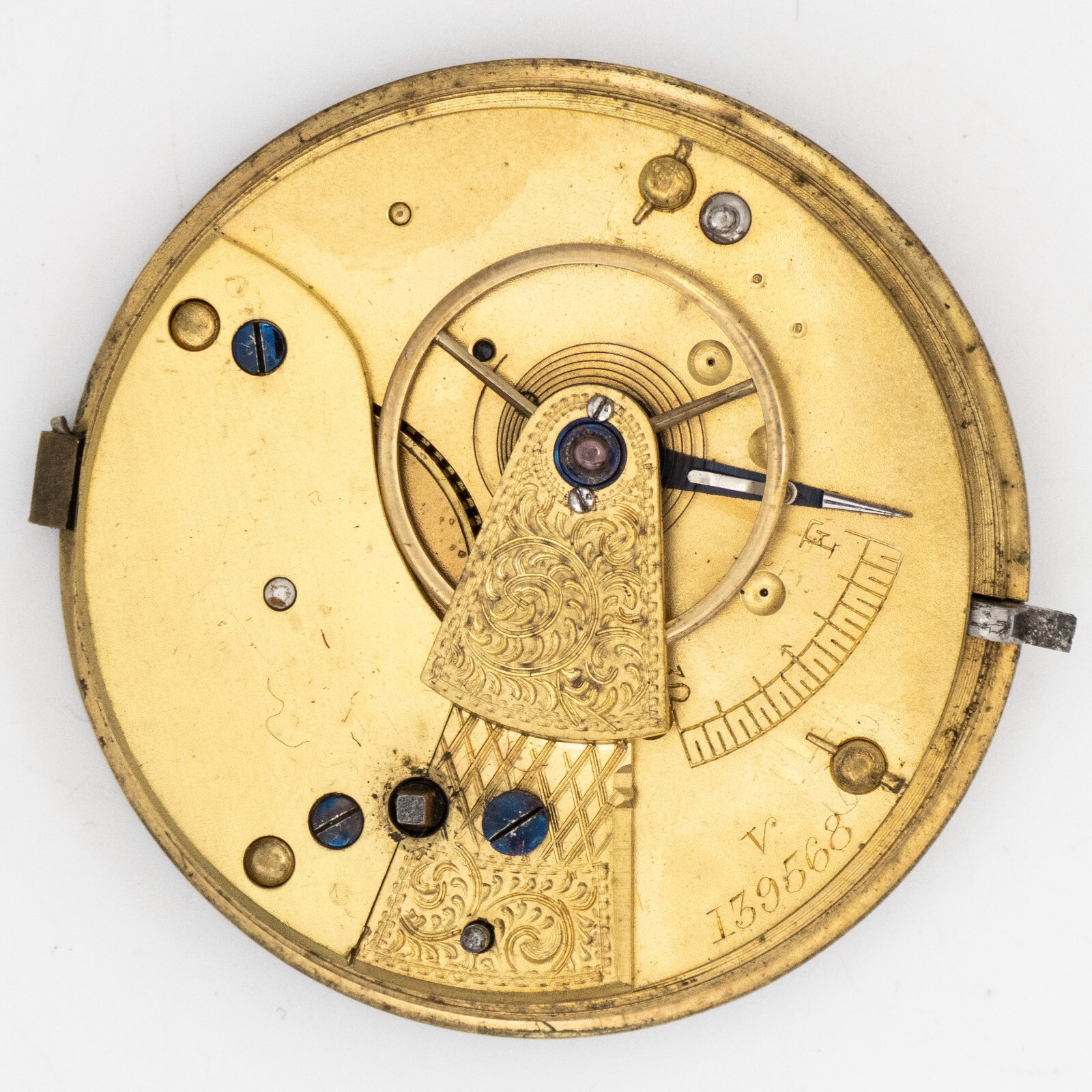 Unsigned 46.6 x 14.1 mm English Antique Fusee Pocket Watch Movement with Dial