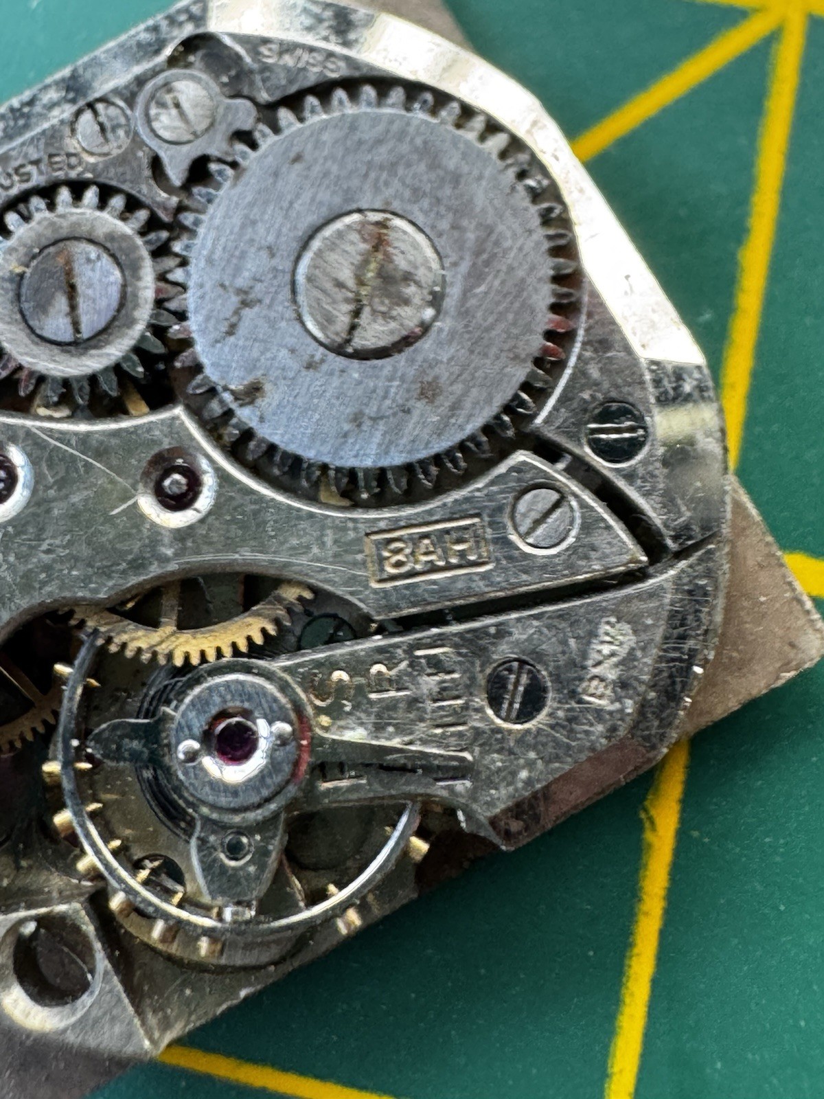 Bulova 8AH 17 Jewels Movement and Dial. Non Running. For Parts or Repair.