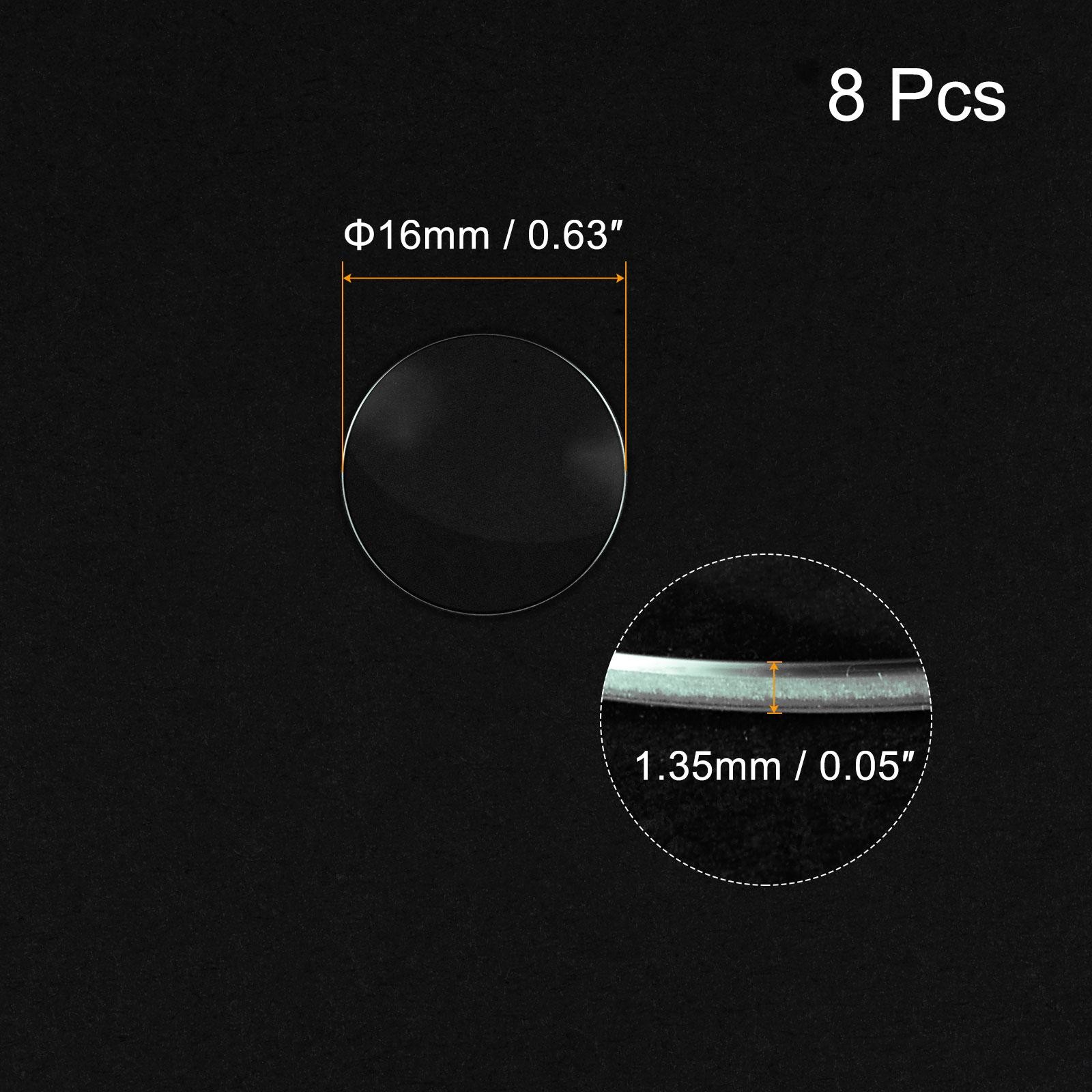8Pcs 16mm Dia Watch Glass Crystal Lens Single Dome Round 1.35mm Edge Thickness