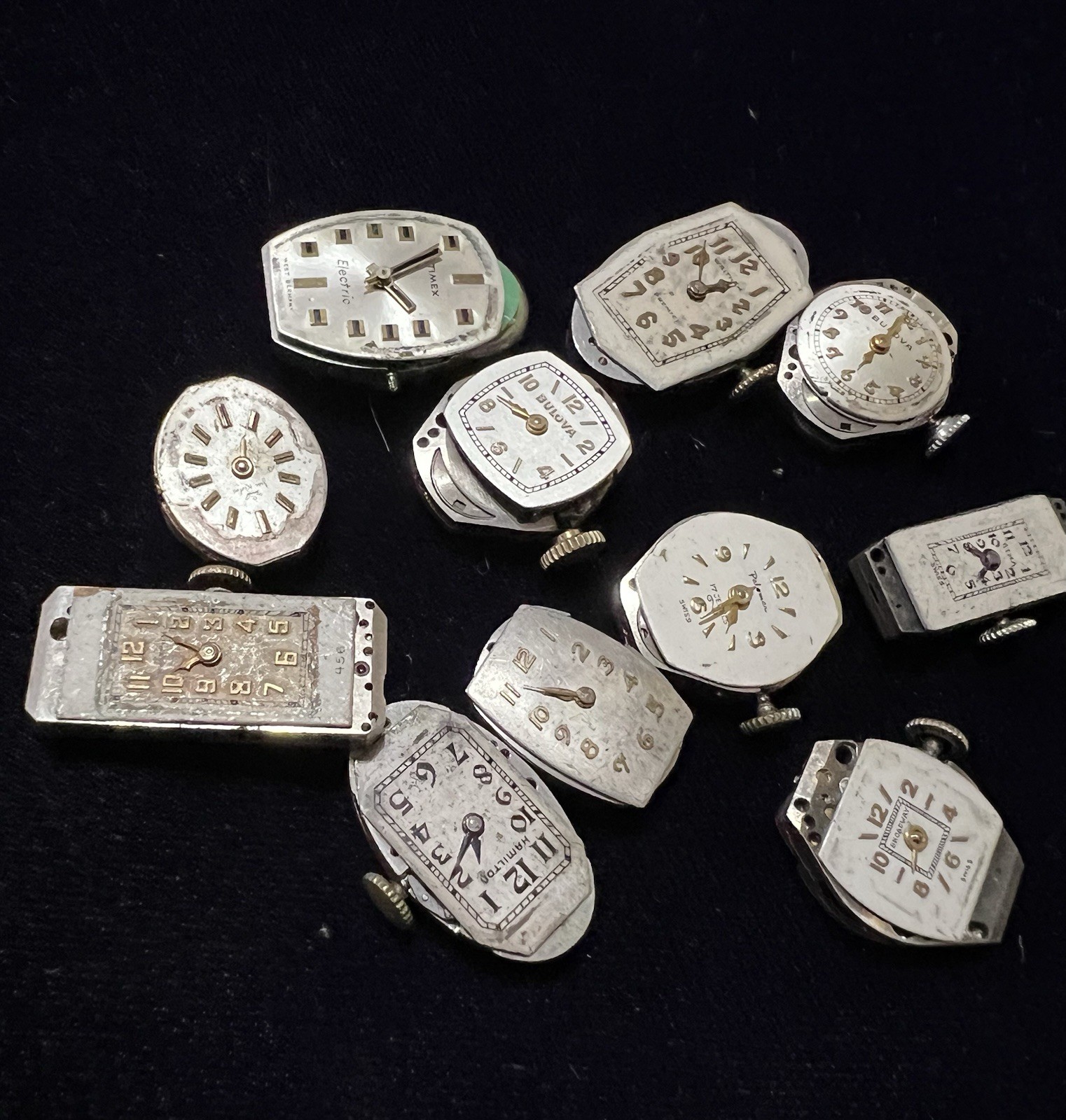 Vintage Ladies Watch Movements Parts Lot Bulova Elgin Hamilton Gruen Repair