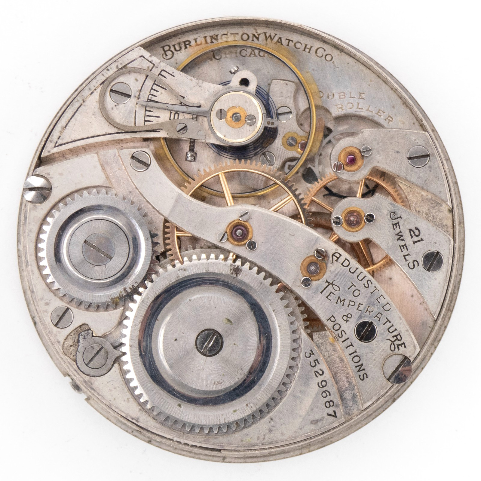 Burlington Railroad Grade 107 16-Size Antique Pocket Watch Movement, Keeps Time