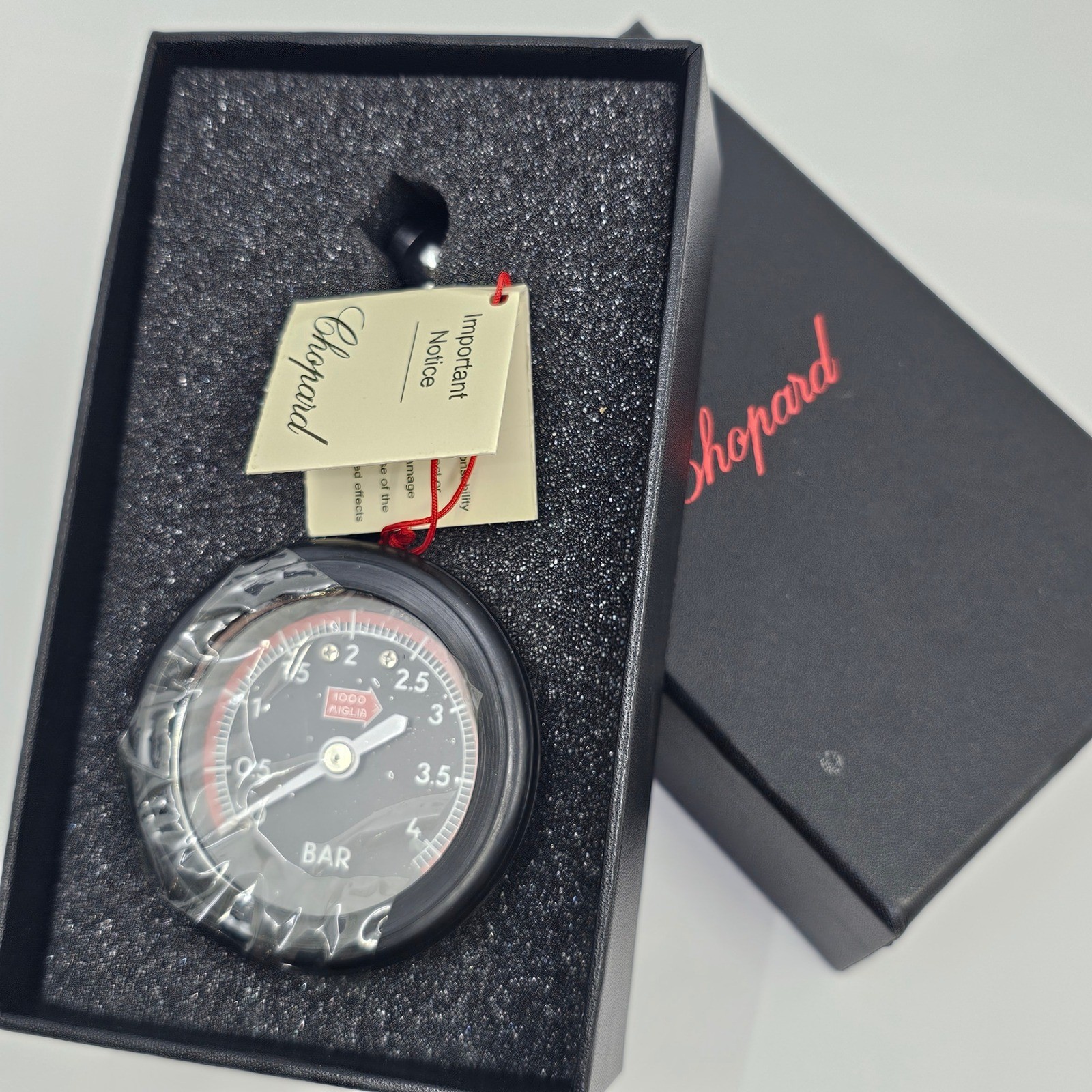 Chopard 1000 Miglia Tire Pressure Gauge Black Silver Red BAR Scale New Open Box
