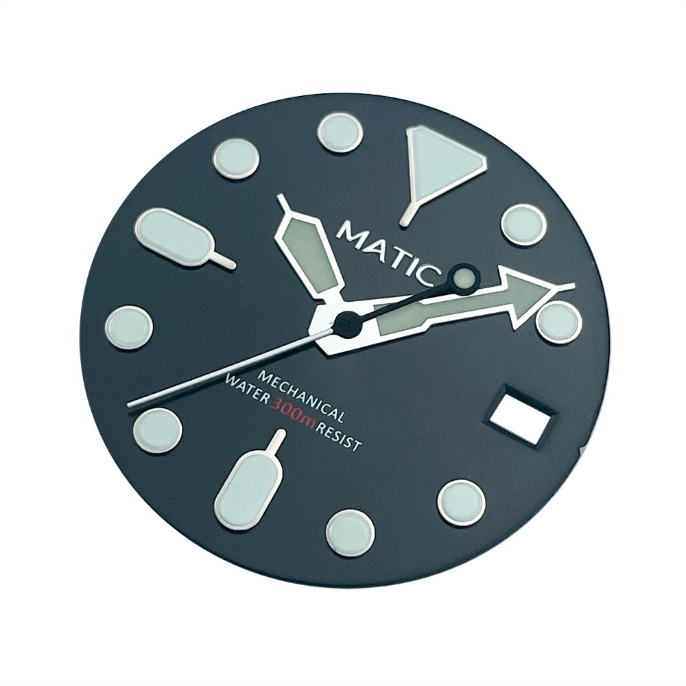 28.5mm SKX Style Watch Dial and Hands NH35A 300m C3 Lume Green Replacement