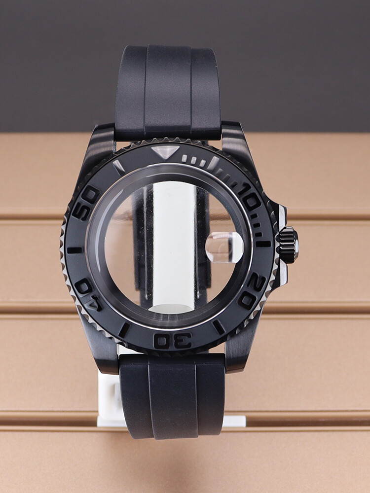 40mm Yacht Mod Watch Case Ceramic Bezel Rubber Strap For Seiko NH34 NH35 NH36