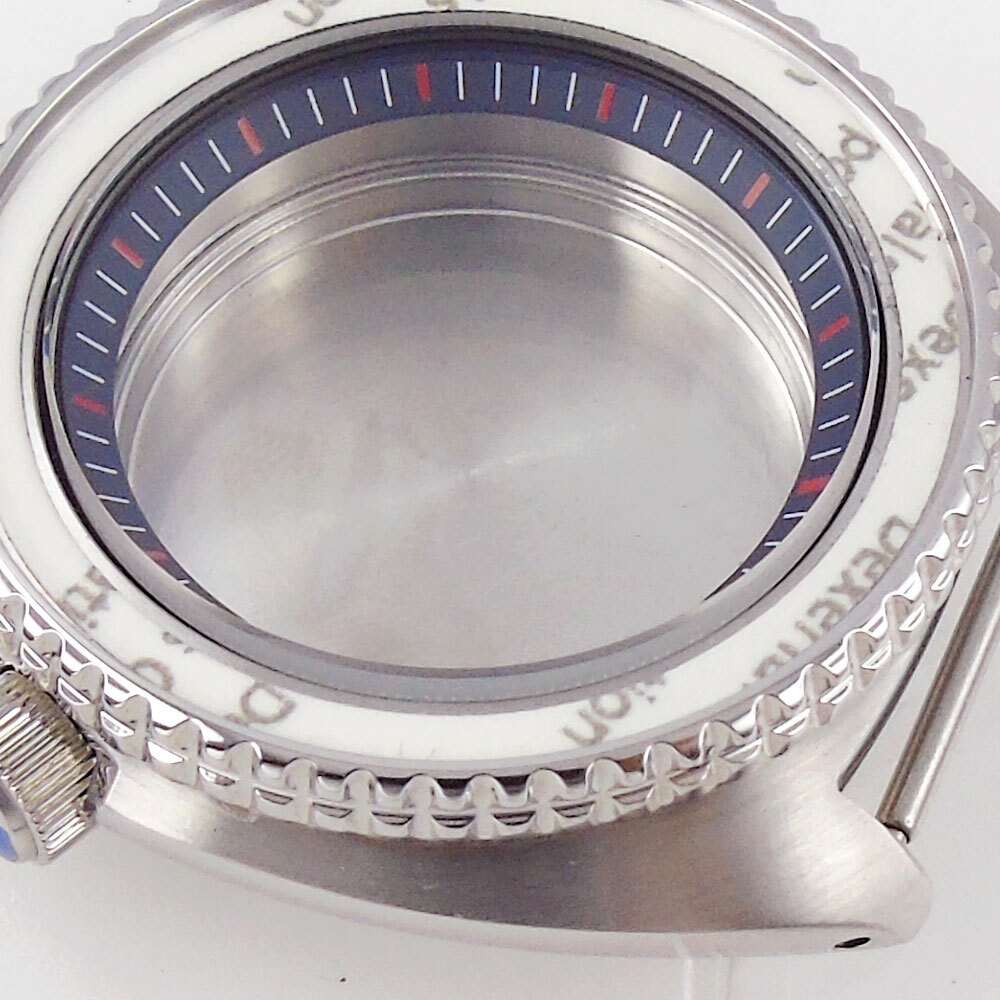 45mm Sapphire Watch Case For NH35/NH36 Chapter Ring Silver/Black Aluminum Bezel