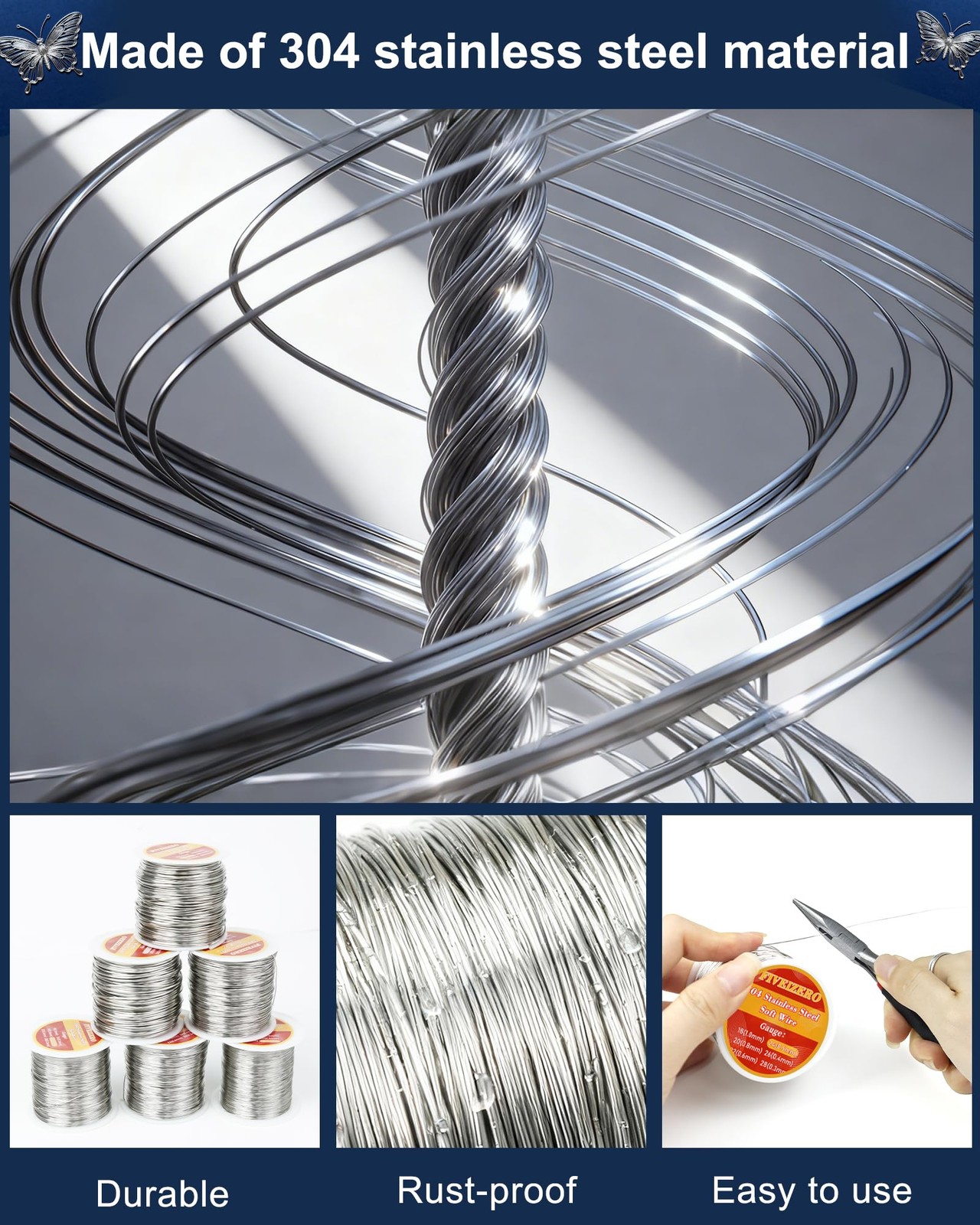 24 Gauge 304 Stainless Steel Wire for Jewelry Making,109yd Stainless Steel Je