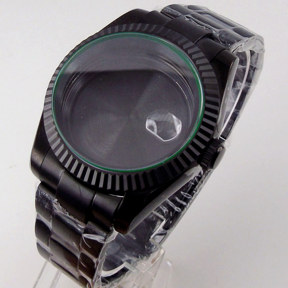 Fit NH35 NH36 ETA 2824 36/39MM Black PVD Fluted Bezel Sapphire Glass Watch Case