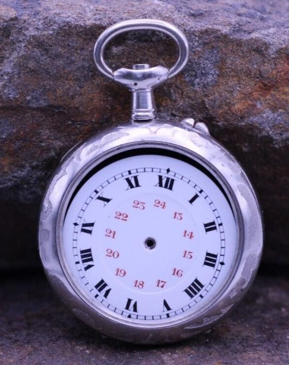ARGENTAN LADIES SWISS POCKET WATCH FANCY CASE & DIAL 31.4mm DIAMETER NOS (EP)