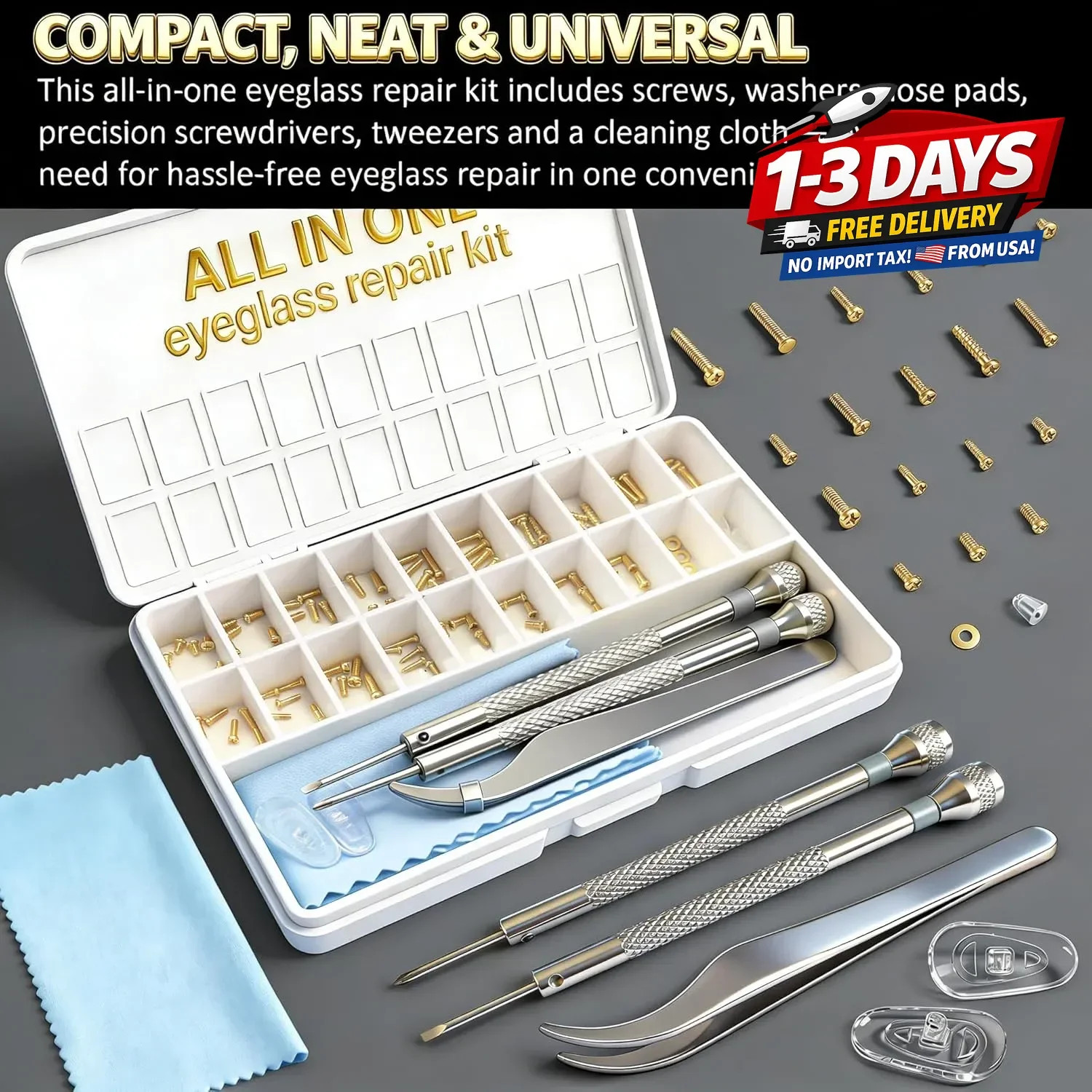 Gold Eyeglass Repair Kit with 18 Sizes Gold-Plated Screws, Style