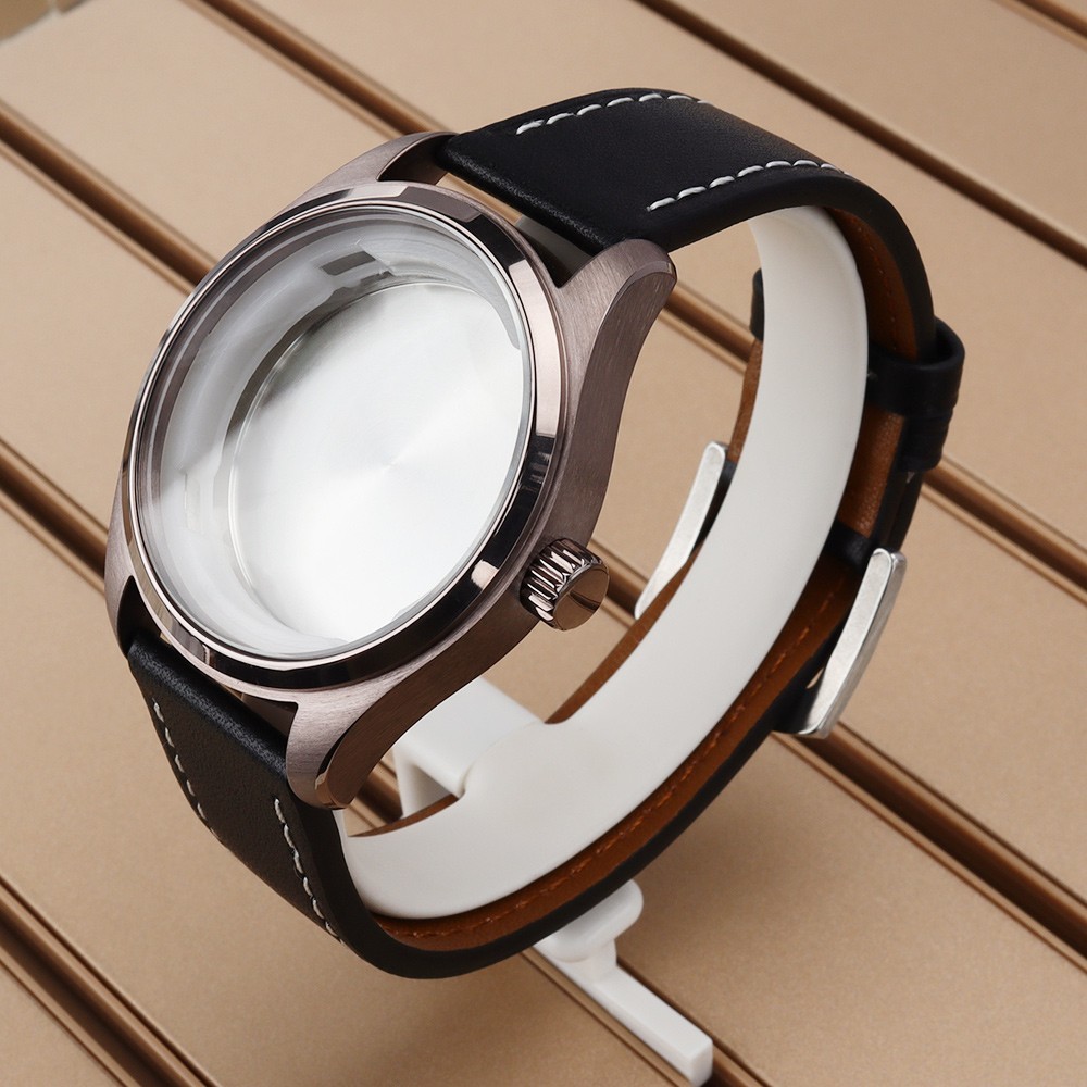 Retro Silver Grey 40mm Aviator Watch Cases Strap Pin Buckle For Seiko NH35 NH36