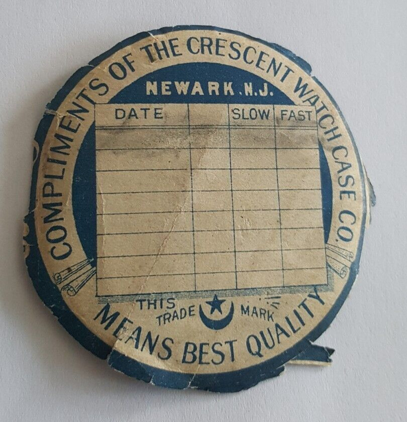 1907 Crescent Watch Case Co Paper Calendar Repair Insert Newark N.J.