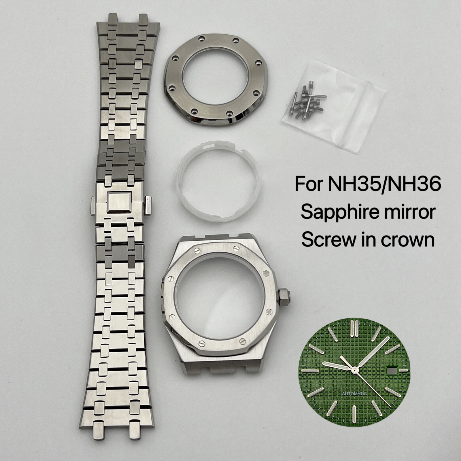 NH35 Case 41mm + Strap + Dial+hand Sapphire Glass for NH35/NH36 Movement