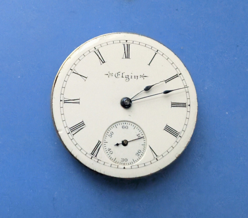 VINTAGE 0 SIZE ELGIN GRADE 222 HUNTING POCKET WATCH MOVEMENT RUNNING