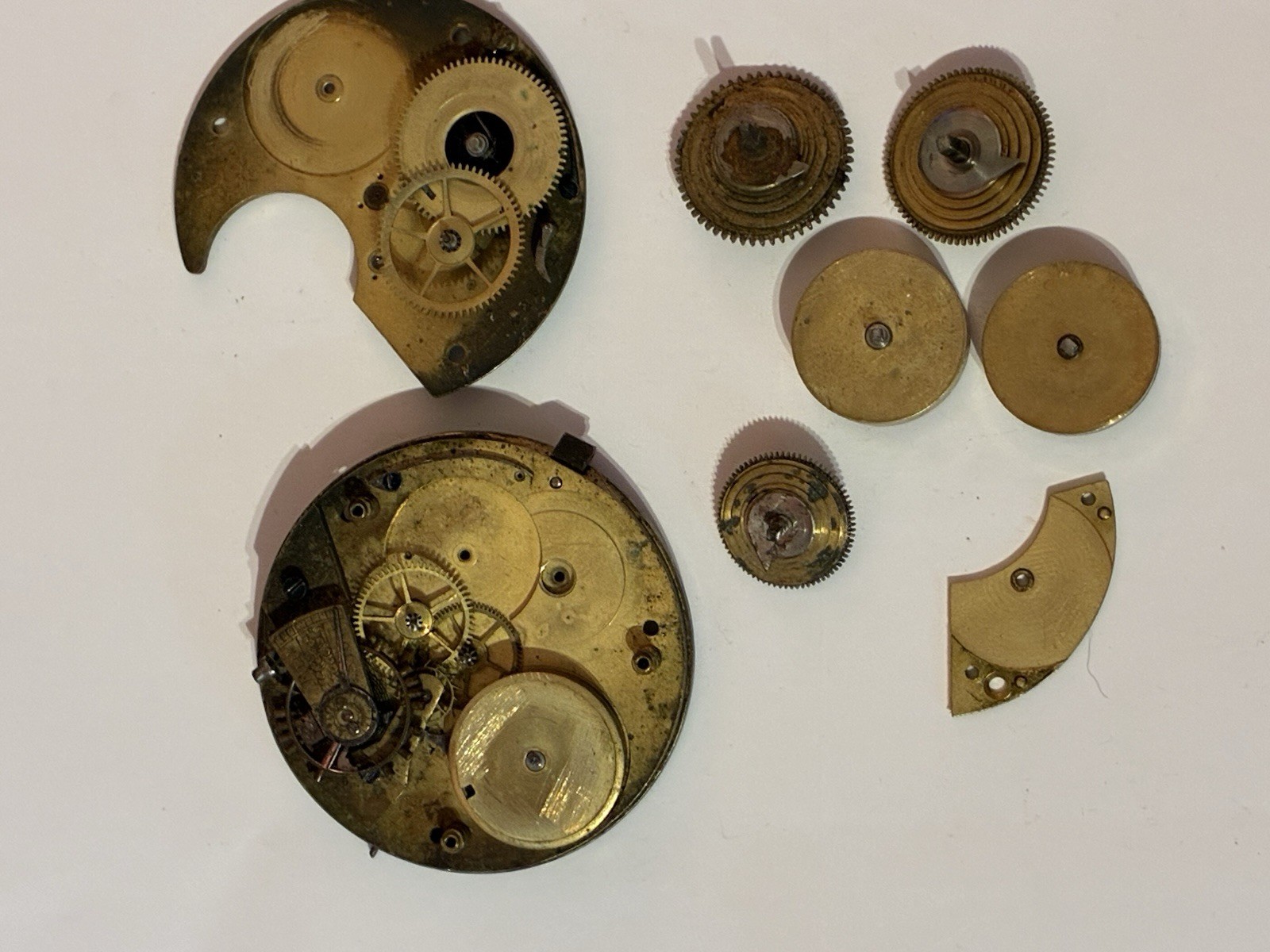 Antique English Pocket Watch Fusee Main spring Barrels Cones and Other Parts