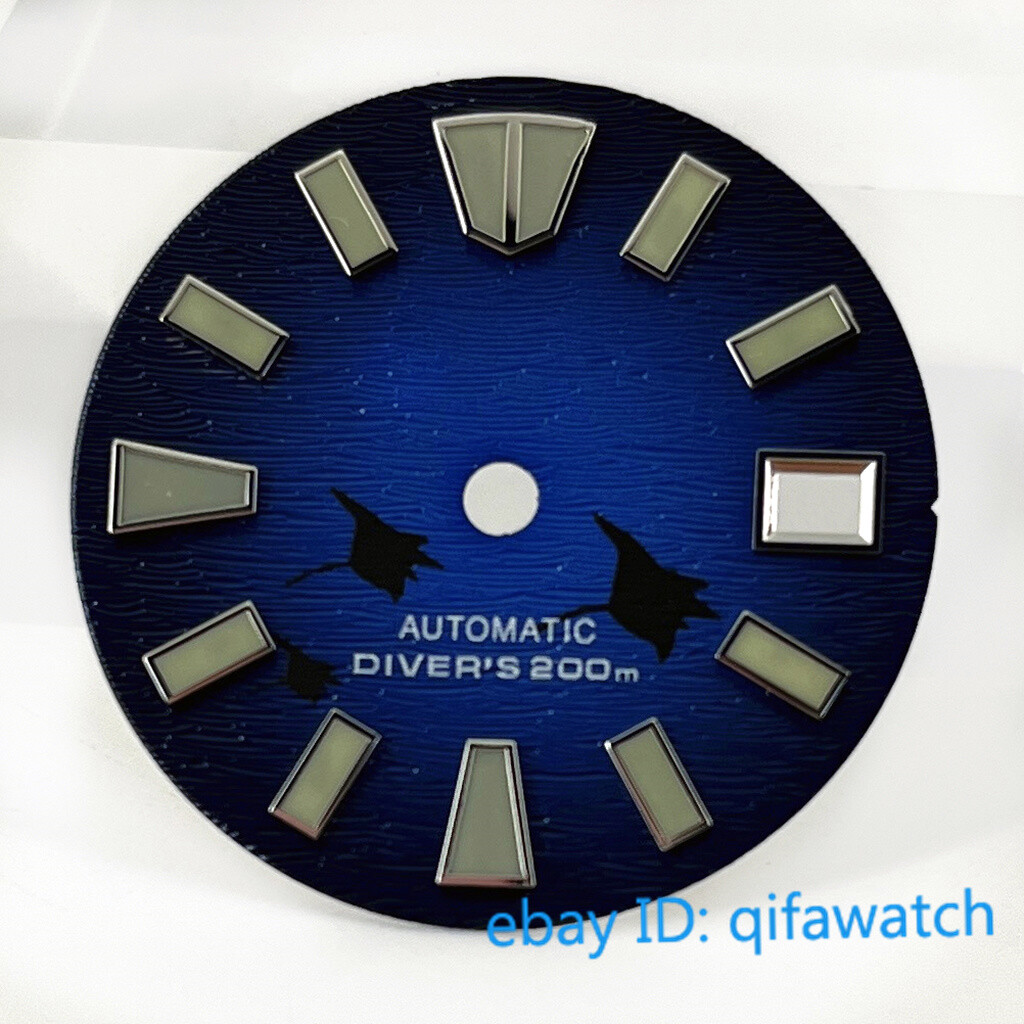 29mm Black/blue/ white Watch Dial Green luminous fit NH36 NH36A movement