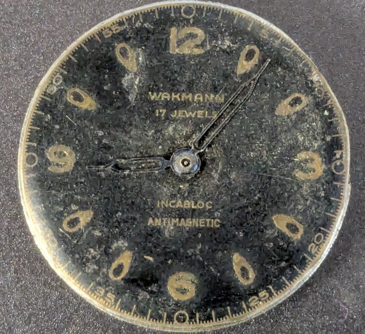 Vintage Wakmann Military Dial Swiss Cal. WOG 17 Jewel Mechanical Watch Movement