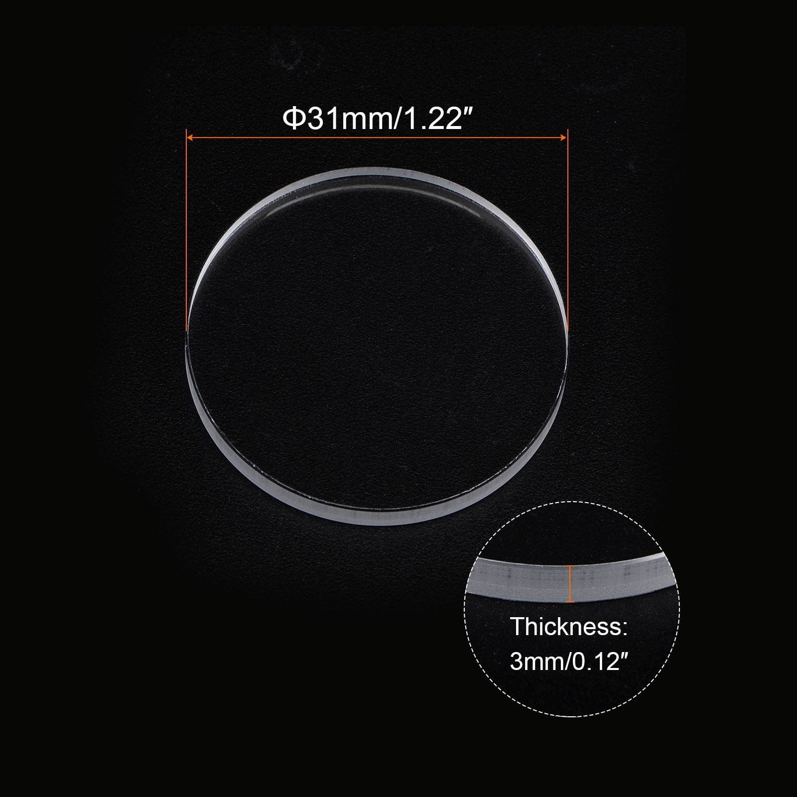 2pcs 31mmx3mm High Transmittance Watch Crystal Lens Glass Round Flat Mineral