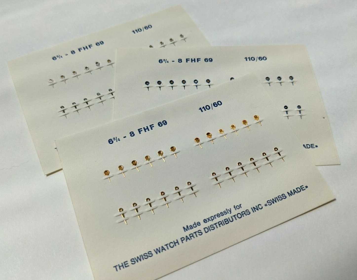 FHF 69 110 x 60 Gilt S/S or blue finish Watch Hands 12 pairs FREE POST