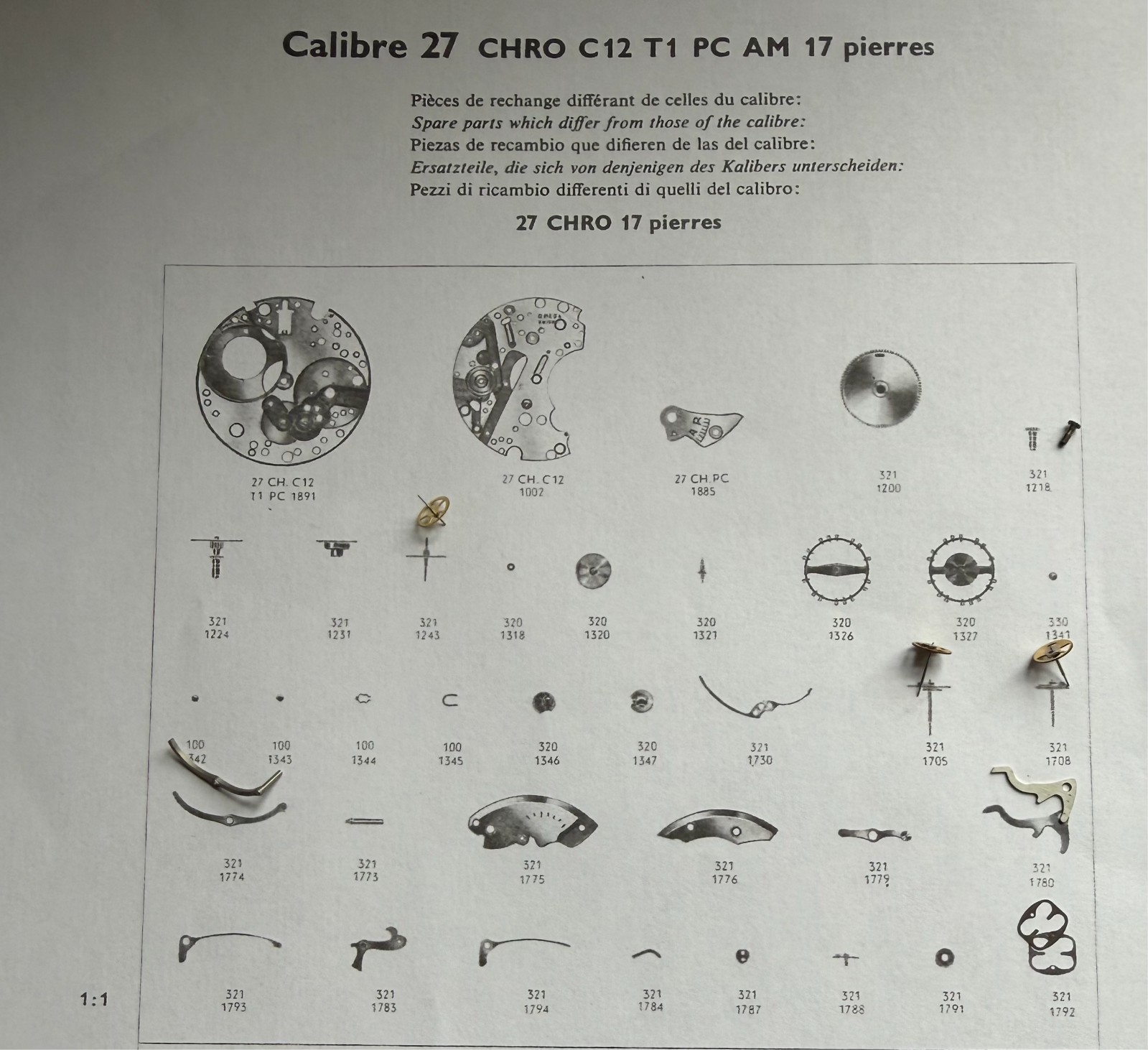 Genuine NOS OMEGA 27CHRO C12 27CHRO T1 321 320 parts check list