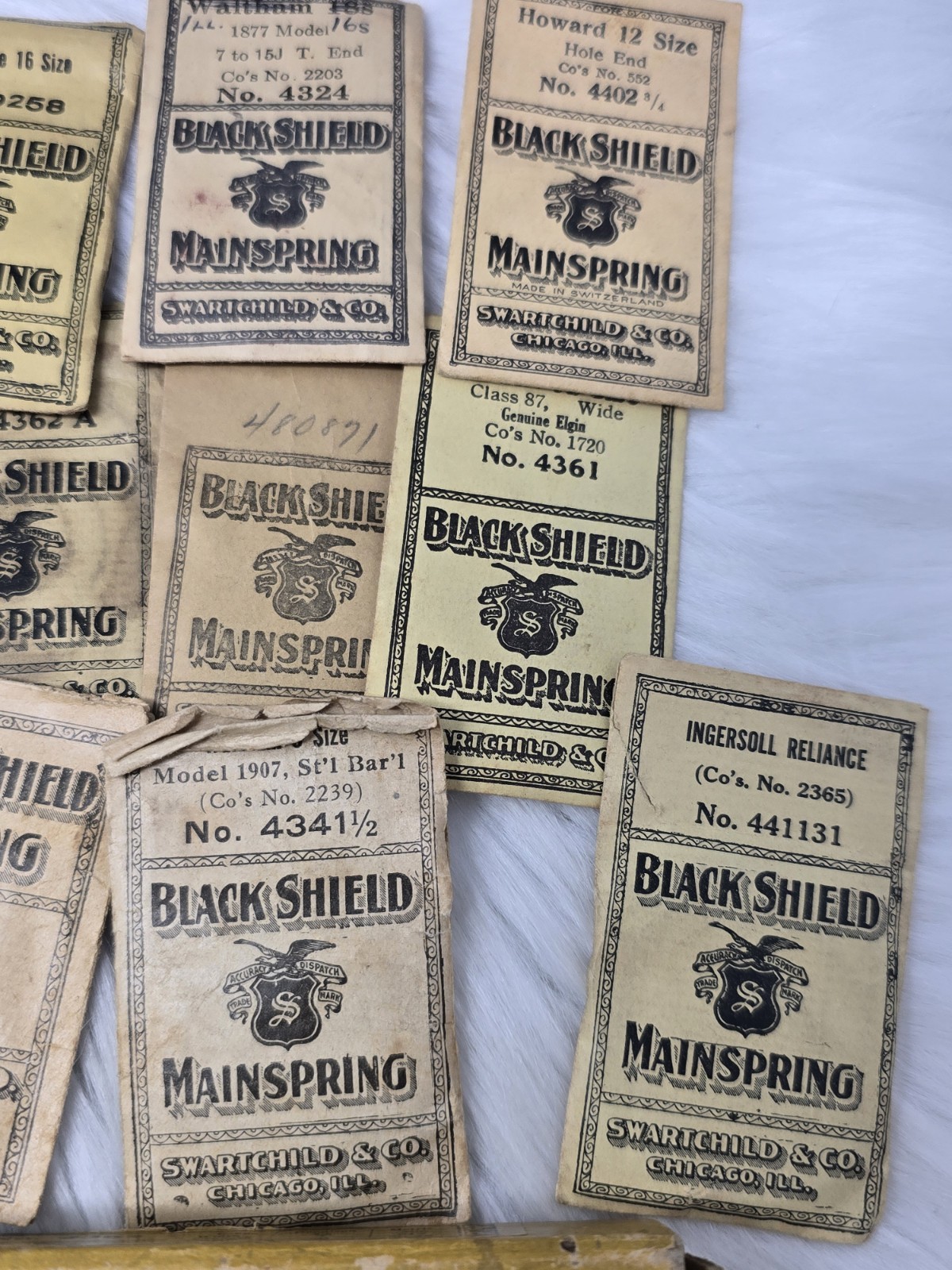 Lot 12 NOS Black Shield Mainsprings Swartchild Elgin Waltham