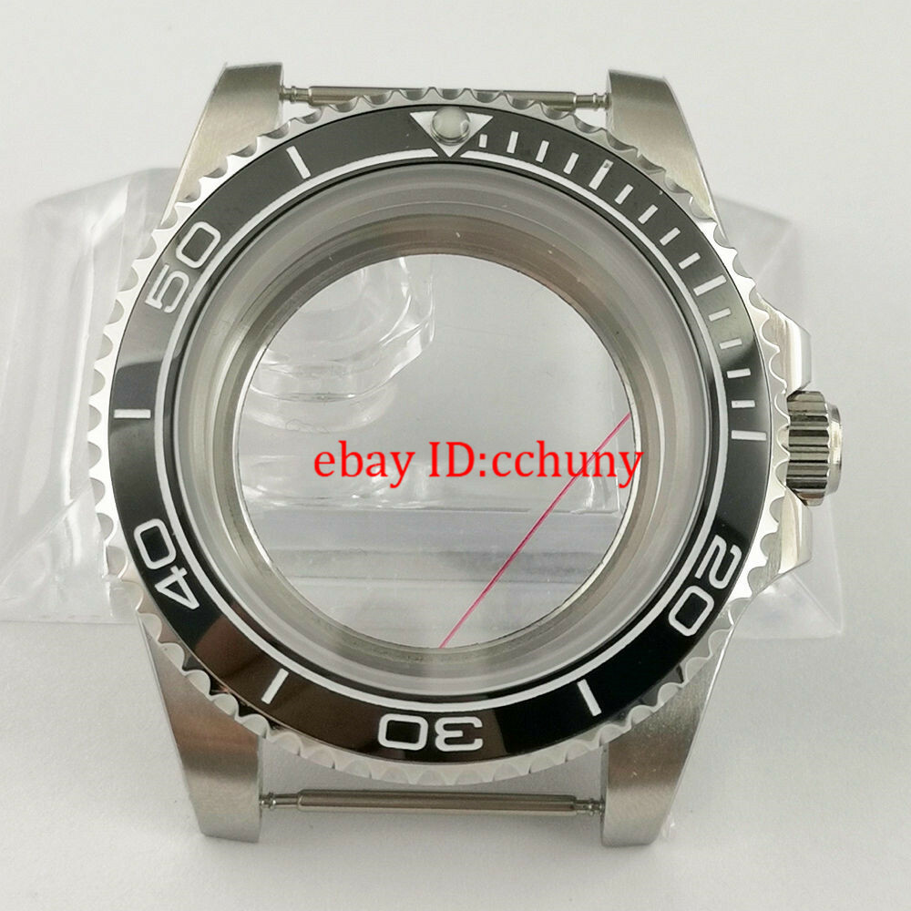 40mm Watch Case Black Ceramic Bezel Glass Back Fit NH35 NH36 NH35A Movement