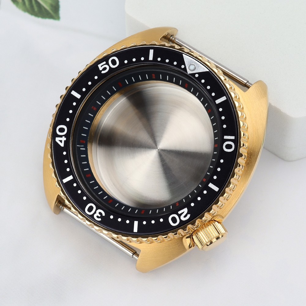 100m Waterproof Gold Diver Watch Case 45mm turtle Style For Seiko NH35 Movement