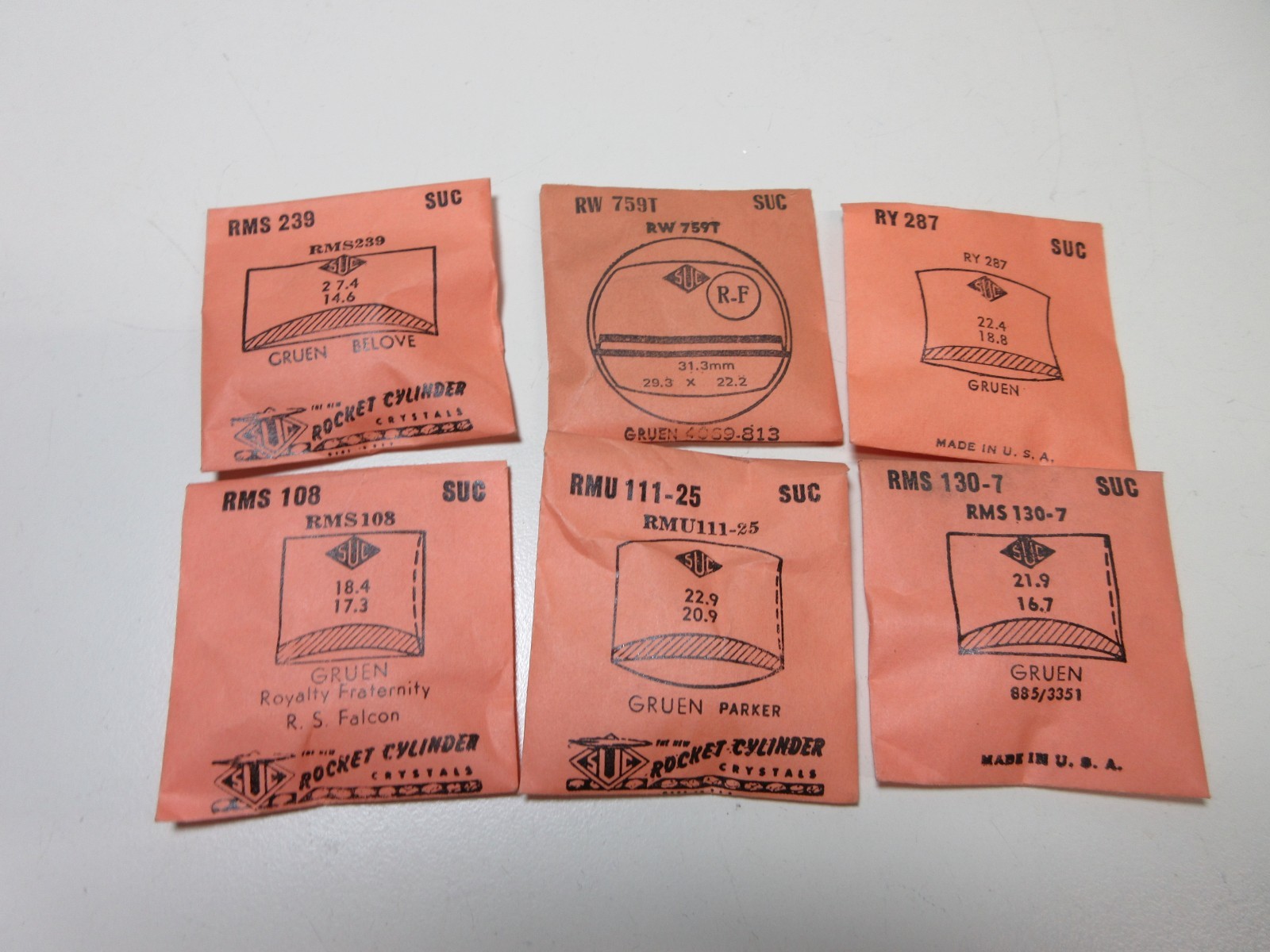 LOT OF SUC FOR GRUEN MENS WATCH CRYSTALS WATCHMAKER REPLACEMENT PARTS #28