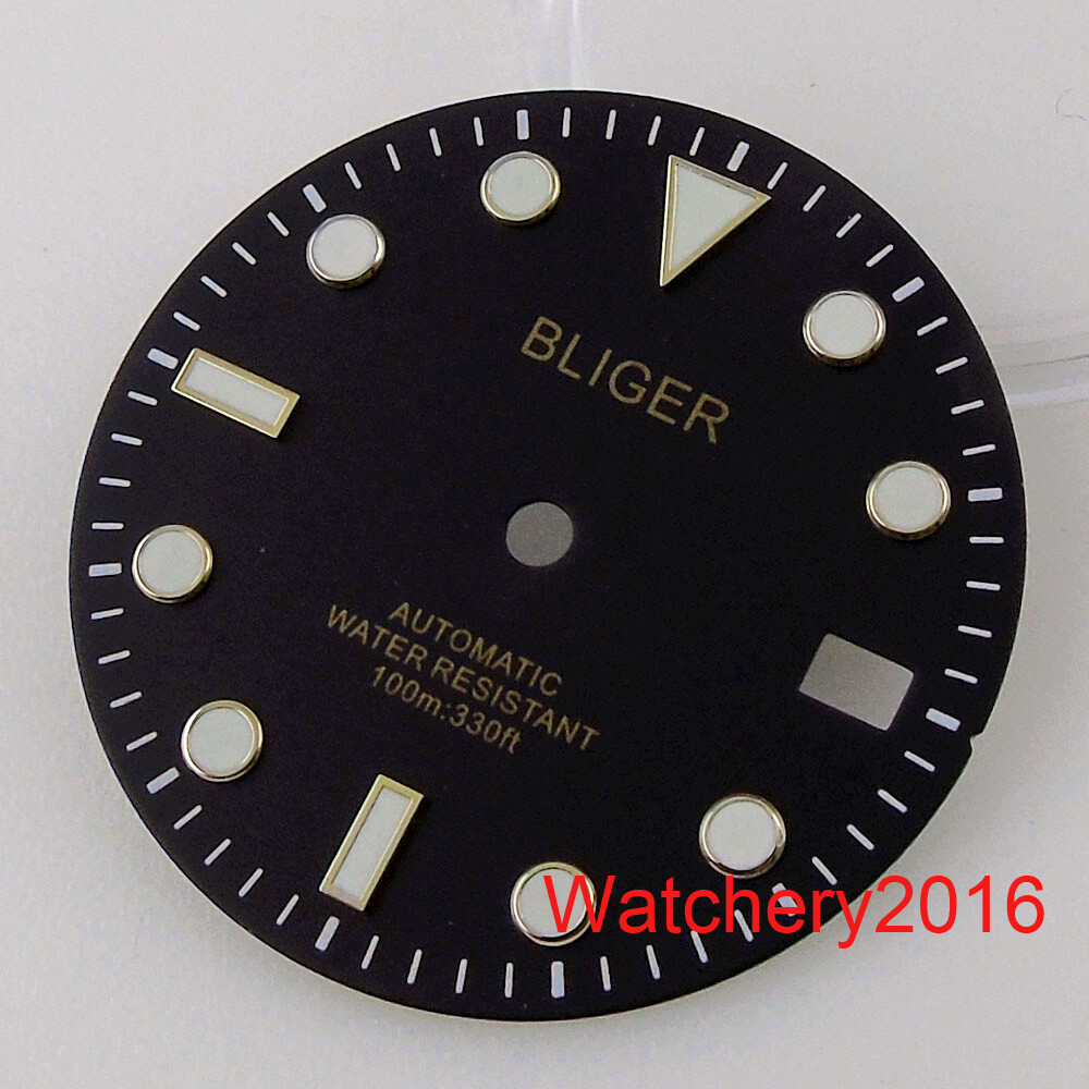 29mm Luminous Watch Dial Face Green Blue Black Rose Gold Edge Fit NH35A NH36A