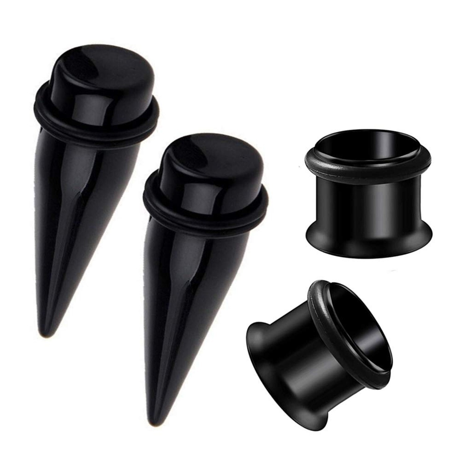 HEKEUOR 1/2″ 12mm Black Acrylic Tapers + Stainless Steel Black Single Flare P…