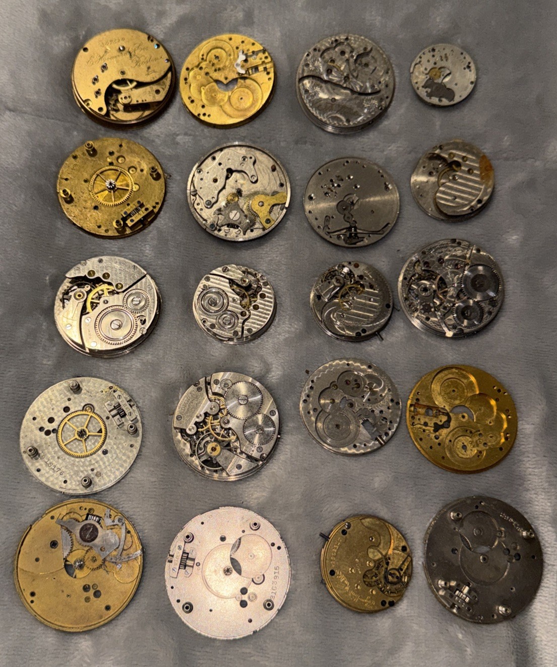 20 Vintage Pocket Watch Movement lot Waltham Howard Admiral Standard Great Parts