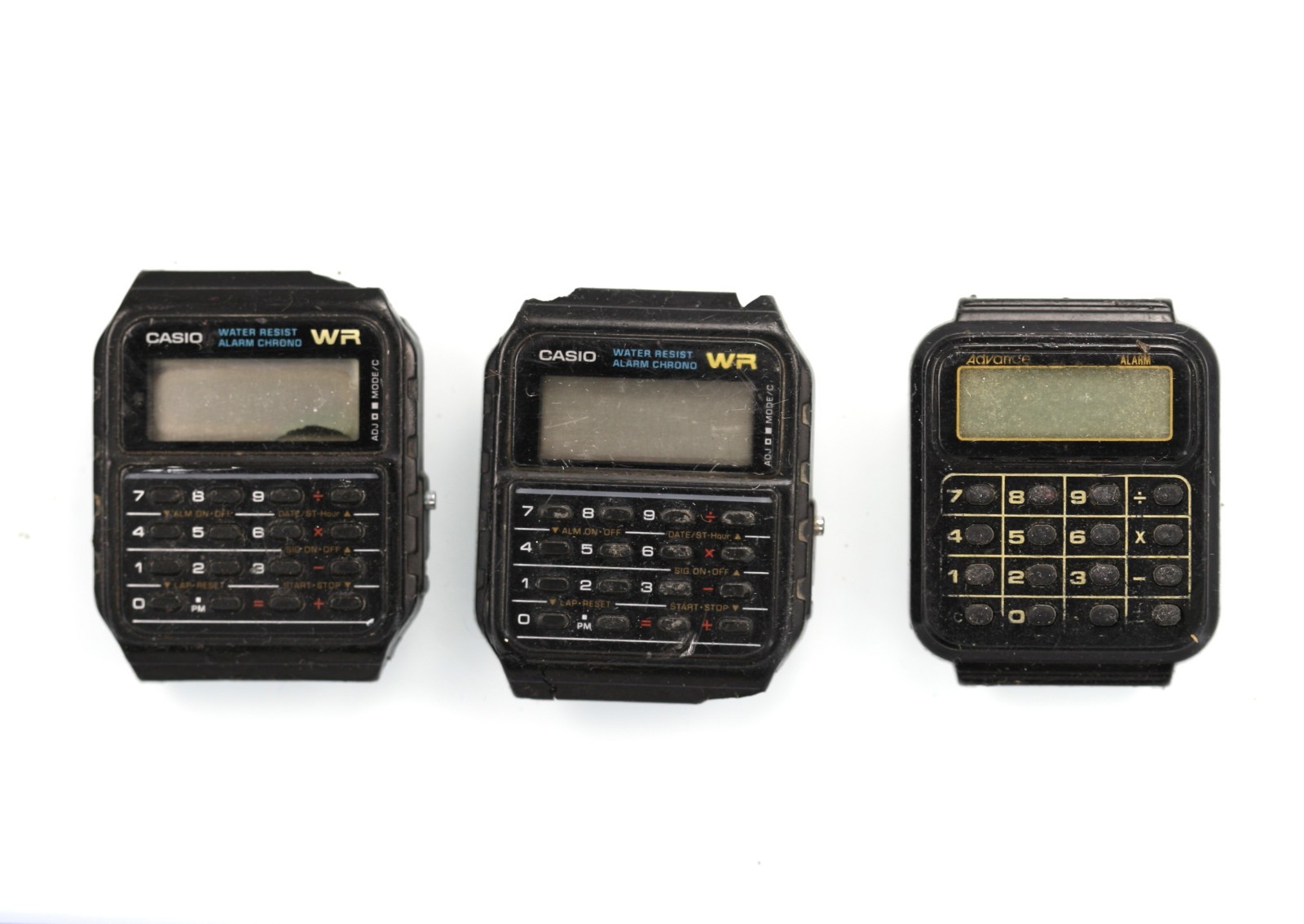 Casio Calculator Vintage Watch Plastic Battery Digital Black NON-WORKING 3pc