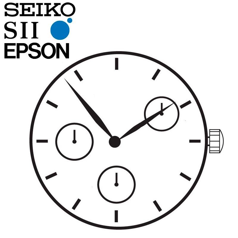 New Japan SII / TMI / Epson VD76 Watch Movement, 10 1/2 Ligne, 2 Hands, 3 Eyes