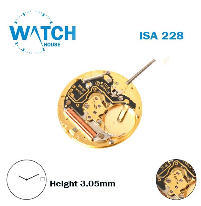 ISA 228 FENDI Swiss Quartz Watch Movement-2 Hands-White Disk At 3-Height:3.05mm