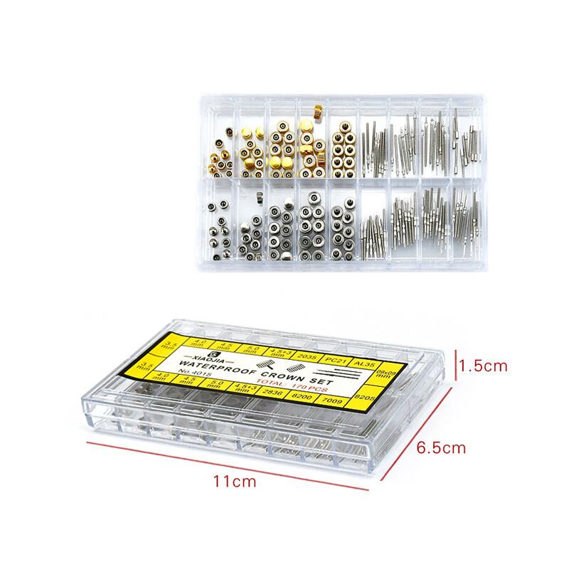 170Pcs Different Sizes Mixed Watch Stem Crown Repair Parts Assortment Set HOT