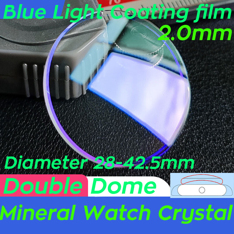 2.0mm Double Dome Blue Light Coated Film Watch Crystal 28mm-42.5mm Mineral Glass