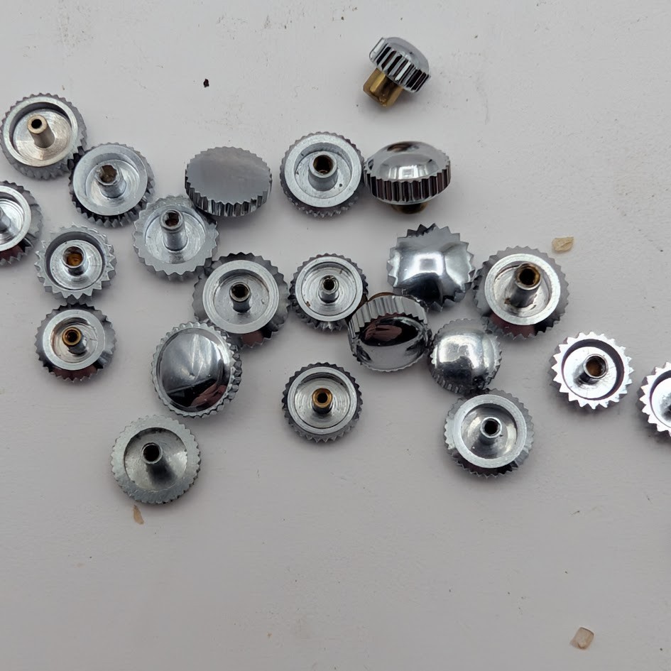 NOS Watch Crowns Lot of 25 Silver Tone Mixed Sizes Parts Repair